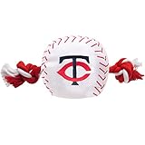 MLB MINNESOTA TWINS Baseball Rope Toy for DOGS & CATS. Tough nylon, Sporty Baseball Design, Heavy-duty ropes with Inner SQUEAKER