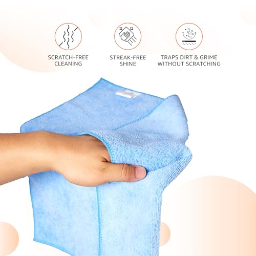 Image of Amazon Basics Pack of 8 Microfiber Cleaning Cloth | 300 GSM | Ultra Soft | Super Absorbent | Reusable | Multicolor| 40cm X 40cm