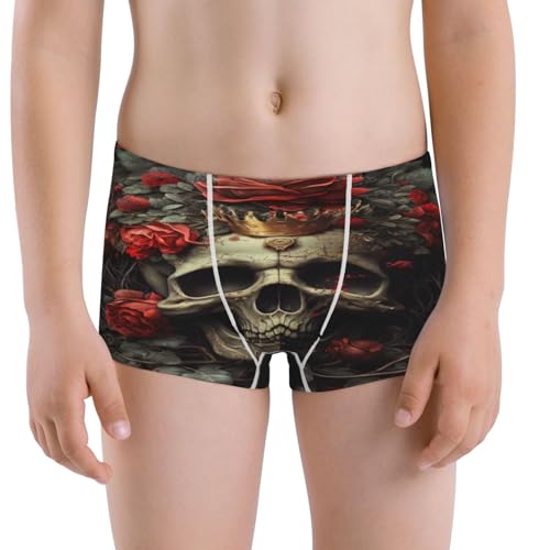 Boys' Cotton Boxer Brief Soft Underwear-Classical Rose Crown Skull