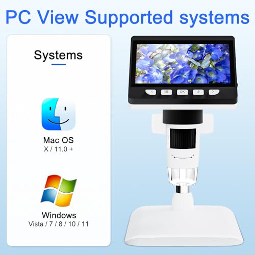 Image of 4.3 inch Digital Microscope for Adults, SKYEAR Coin Microscope 1000X Magnification with 8 Ajustable LED Fill Lights, USB Microscope for Windows /MacOS, Coin Collection Supplies-White