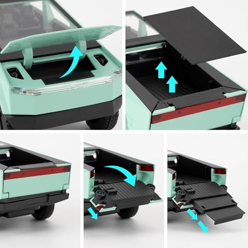 Image of DEOXY 1:32 Scale Tesla Cybertruck Model Collection Enthusiasts Toy Pull Back Pick-Up Truck with Sound and Light, Alloy Diecast Cyber-Truck Toys for Kids Gift (Not Including Mini Car - Green)