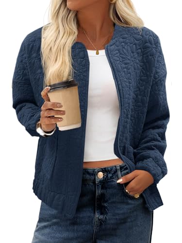 Tankaneo Womens Bomber Jackets Zip Up Fashion Cute Jacquard Lightweight Coats Fall Varsity jacket