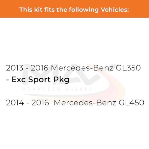 Image of Max Advanced Brakes Rear Brake Kit Compatible With 2013 2014 2015 2016 Mercedes-Benz GL350 Excl. Sport Pkg GL450 Replacement Premium OE Disc Brake Rotors and Ceramic Brake Pads