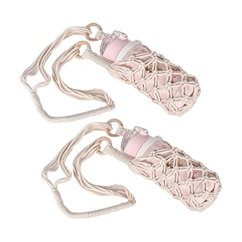 Eiyye 2-Pieces Crochet Water bottle Bag Cotton Crochet Crossbody Water Bottle Bag, Boho Bottle Carrier Water Bottle Holder with Strap Handmade Water Bottle Holder Cover