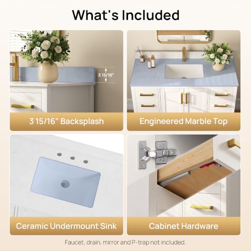 Image of DeerValley 48'' Bathroom Vanity, Pre-Assembled Modern Wood Bathroom Cabinet Sink Combo with Backsplash with Ceramic Sink Top