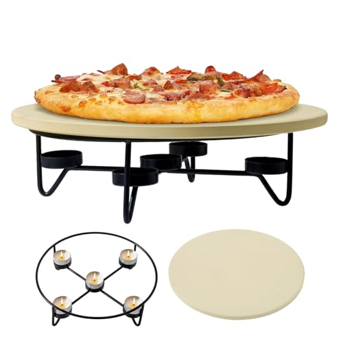 MyGift 11.5-Inch Round Pizza Cordierite Stone with Black Metal Stand – Durable Display Pan with Warming Tealight Candle Holders, Perfect for Pizza, Bread, and More MyGift 11.5-Inch Round Pizza Cordierite Stone with Black Metal Stand – Durable Display Pan with Warming Tealight Candle Holders, Perfect for Pizza, Bread, and More