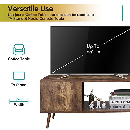 Super Deal Modern Wood Coffee Table, Mid-Century Small Dining Table Tv Stand With Ample Storage Spaces For Living Room, Bedroom Apartment, 40 Inch Industrial Rustic Brown #TOP4