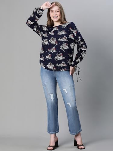 Image of oxolloxo Women Polka Print Round Neck Long Sleeve Top