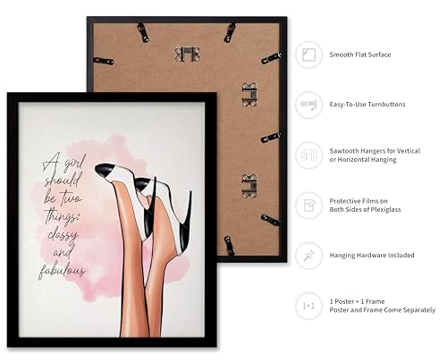 Image of Poster Master Classy And Fabulous Poster - Fashion Print - Positive Quote Art - Trendy Art - Modern Art - Gift for Women & Fashionista - Wall Decor for Bedroom or Girl's Room, 8x10 Black Framed