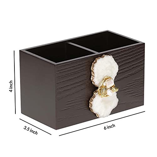 Image of COCKTAIL Fancy Wooden MDF Spoon Holder, Cutlery Stand for Dining Table, Chammach Stand, Multifunctional organizer Stand for Kitchen, Tableware Storage Box, 2 Section, Brown (M-Agate)