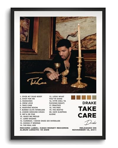 Image of Vyopix Drake - Take Care Album Cover, Wall Decoration Art Framed Poster, Matte & Glossy Laminated Poster with 0.5 Inch Black Wooden Frame (MATTE, 8X12 Inches)