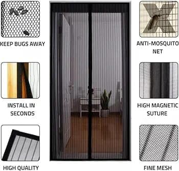 Image of MUTTA Good Night Magic Mesh Magnetic Mosquito Screen Door Net Curtain With Magnets Reinforced Polyester Mesh Curtain Back Door Mesh With Full Frame Hook & Loop(200 * 85 Size F99, Solid Form