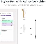 Stylus stylo pour appareils à écran tactile avec support adhésif, 2-in-1 Double pointe (Mesh) & Disque) Stylus pour Comprimé & Calendrier numérique intelligent, sans charge, toujours attaché, blanc