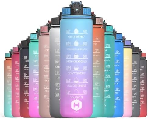 HOMEEX 1 Litre Motivational Fitness Sport Water Bottles with Straw & Time Maker, Leak-proof, BPA-free Plastic Drink Bottle 1l Design for Girls, Boy Running,cycling (Spout 1000ml Grey)