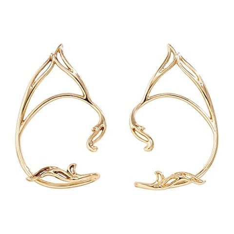 Bramian 2PC Gothic Elf Ear Cuffs Earrings Cosplay Vintage Cat Ear Studs Ear Clip Earrings for Teenage Women and Girls (Gold) Cover