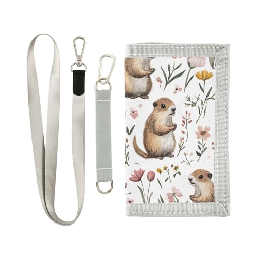 ALAZA Kids Wallets for Boys Girls Toddler Trifold Wallet Children Small Groundhogs Flowers with Zipper Coin Pocket