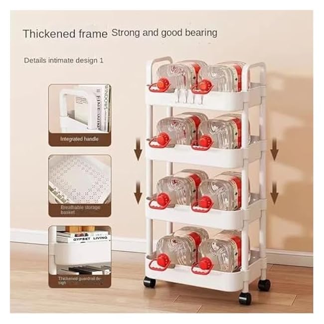 Storage Trolley Mobile Storage Rack Trolley Kitchen Bathroom Bedroom Multi Storey Snacks Storage Rack with Wheels Organizer Home Accessories(White 5)-E2bZN5iO
