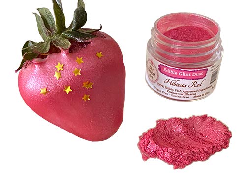 Polvo comestible Glint Dust Hibiscus Red, polvo lustre comestible, tarro de 0.14 oz, grado alimenticio, fabricado en Estados Unidos