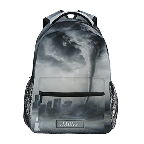 Custom Tornado Black Backpack School Backpack for Boys Girls Personalized Name Laptop Bookbag Travel Daypack - Main Image