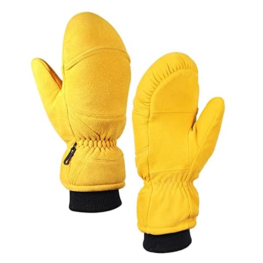 SKYDEER Full Genuine Deerskin Suede Leather Mittens with Pile Lining, Winter Gloves for Cold Weather Work and Ski (SD8677M/L)