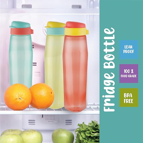 Image of Mastercool BPA-Free Sipper Water Bottles Set of 3, 850ml, Multicolor | Leakproof Frosted Lightweight Fridge Bottles with Flip Lids for Gym, Office, School & Travel