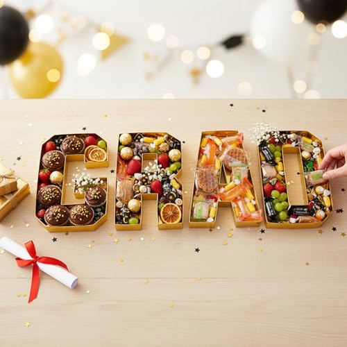 Bandejas con letras para comida rellenables de cartón dorado 3D 5