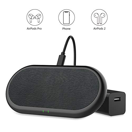 yootech Cargador Inalámbrico Rápido, [Cuero de PU y Área de Carga de Cobertura Completa] 5-Bobina máxima 20W, para iPhone SE 2020/11 Pro Max/11 Pro/11/Xs MAX/XS/XR/X/8+/8,Galaxy S20/S10,AirPods Pro
