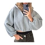 [Maison de TAO] メゾンドタオ レディース パーカー 裏起毛 ショート丈 クロップド丈 フード付き フーディー ジップアップ 長袖 カジュアル 秋冬 トップス (グレー, L)