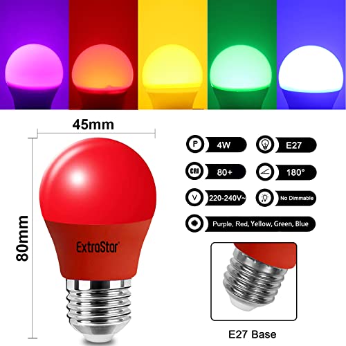 EXTRASTAR E27 LED Light Bulb Red, 4W Edison Screw G45 Bulb - Image 4