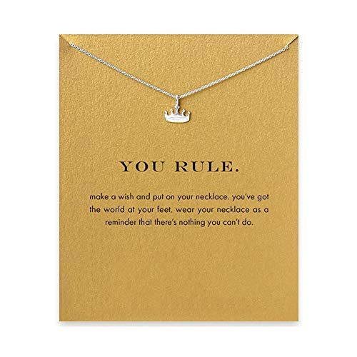 Brave Crown Necklace Good Luck Friendship Compass Pendant Chain Y Necklace with Message Card Gift Card (Silver Crown)