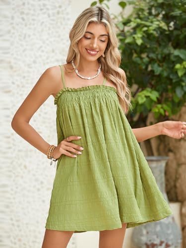 MakeMeChic Women's Casual Sleeveless Summer Cami Dress Ruffle Swing Shirred Mini Short Dress4