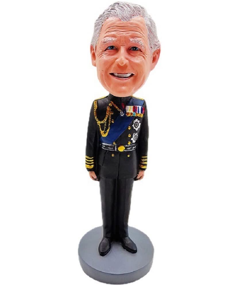 CHUOZI Hand-Crafted United Kingdom King Charles III Bobblehead Statue Great Britain Your Majesty Figurine Bobbling Nodding Head Action Figure Sculptur, Gold