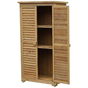 Outsunny Gartenschrank Holz, Geräteschuppen wetterfest 87x46,5x160cm, Gerätehaus mit Tür, Pultdach, Böden, Geräteschrank, Gartenhaus Werkzeugschrank Gartenschuppen für Garten, Terrasse, Natur