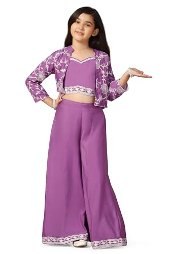 Image of Fashion Dream Girl's Silk Blend Ethnic Top and Palazzo Set |Kids Salwar Suit Set|Indo Western Set