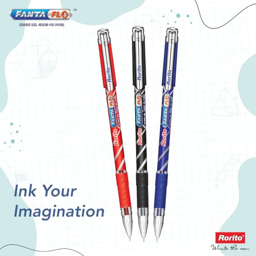 Image of Rorito Fantaflo Ball Pen | Pack of 20 | Revolutionary Glide Ink | Soft Comfort Grip | Attractive Design | Ideal Pen for Students | Black Ink