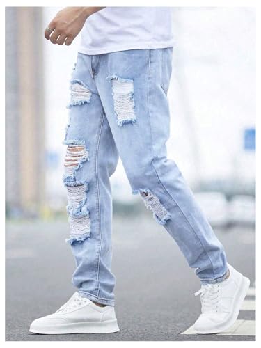 Verdusa Men's Ripped Distressed Straight Leg Jeans Casual Denim Pants Trousers4