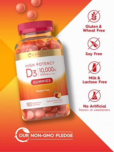 Carlyle Vitamin D3 Gummies | 10,000 Iu | 180 Count | Vegetarian, Non-Gmo, And Gluten Free Formula | High Potency Vitamin D Supplement | Natural Peach Flavored Gummies #TOP3