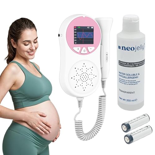 Doppler Sonore 3 MHz + Gel 250 ml – Écoute des Sons à Domicile – Appareil Récréatif pour Parents – Affichage courbe de suivi LCD couleur