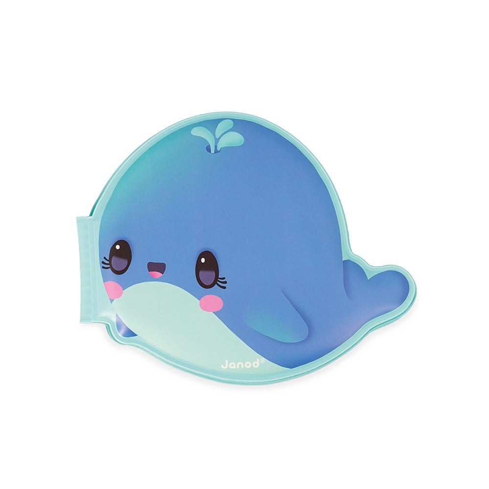 Janod - Libro de Baño Ballena Juguete de Bañera Para Bebés - 8 Páginas Ilustradas - Libro de Estímulo con Forma de Ballena - A Partir de 10 Meses, J04720
