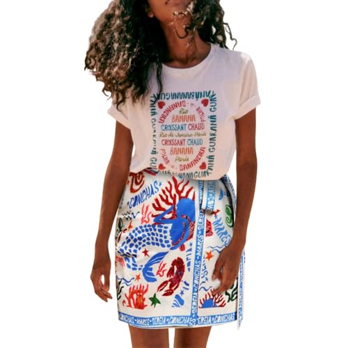 Talakeno Womens Summer Floral Wrap Short Skirt Tie Side High Waist A Line Beach Vacation Boho Mini Skirt(Sky-Blue S)
