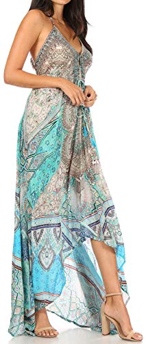 Image of Sakkas Lizi Womens Maxi High-Low Halter Handkerchief Long Dress Beach Party