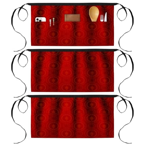 Tablier court de cuisine rouge et doré pour pâtisserie et bistrots
