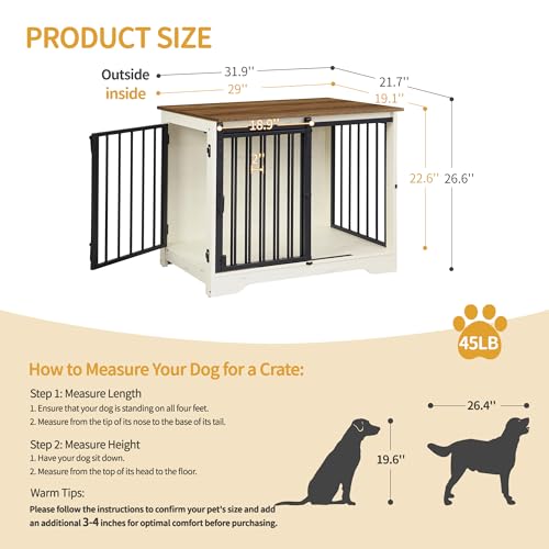 31.9" Dog Crate Furniture with Barn Door, Heavy Duty Dog Kennel Indoor with 2 Doors, Wooden Pet Cage End Table for Small Medium Dogs up to 44 lb, Anti-Chew Anti-Escape, White Brown DFC83614B - Image 3