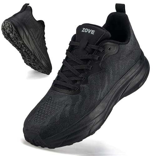 ZOVE Womens Walking Shoes Cushioning Comfortable Tennis Running Shoes Arch Support 3D Woven Breathable Lightweight Gym Workout Athletic Fashion Platform Sneakers 8839 Full Black FR Size 40