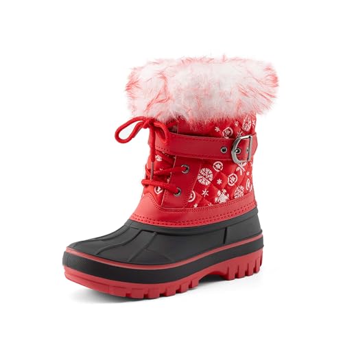 DREAM PAIRS Girls Boys Snow Boots Water-Resistant Outdoor Warm Cozy Anti-Slip Mid Calf Faux Fur Lining Winter Shoes for Little/Big Kids 9 Toddler Red/Black