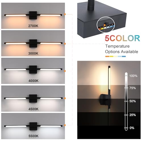 Image of TODOLUZ 36-Inch 5CCT 20W LED Bathroom Light Fixture, Black 2700K-5500K Wall Sconce Lamp Vanity Lighting with Adjustable Tube