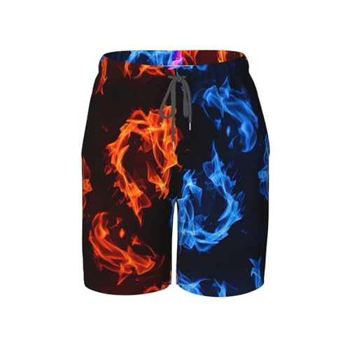 VAFZASC Boys Fashion Swim Trunks Red Blue Fire Balck, Quick Dry Board Shorts with Pocket and Adjustable Drawstring, 18-20