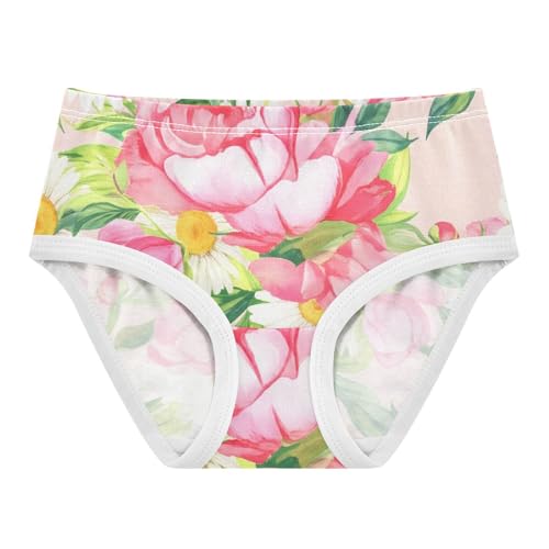 Floral Pink Peonies Daisies Toddler Girls Underwear 2t Cotton Panties for Girl Print Kids Briefs Undies