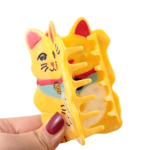 Maneki Neko Japanese Lucky Cat Hair Claw Clip Yellow Fortune Cat Design Decorative Hair Accessory for Women Girls Gift