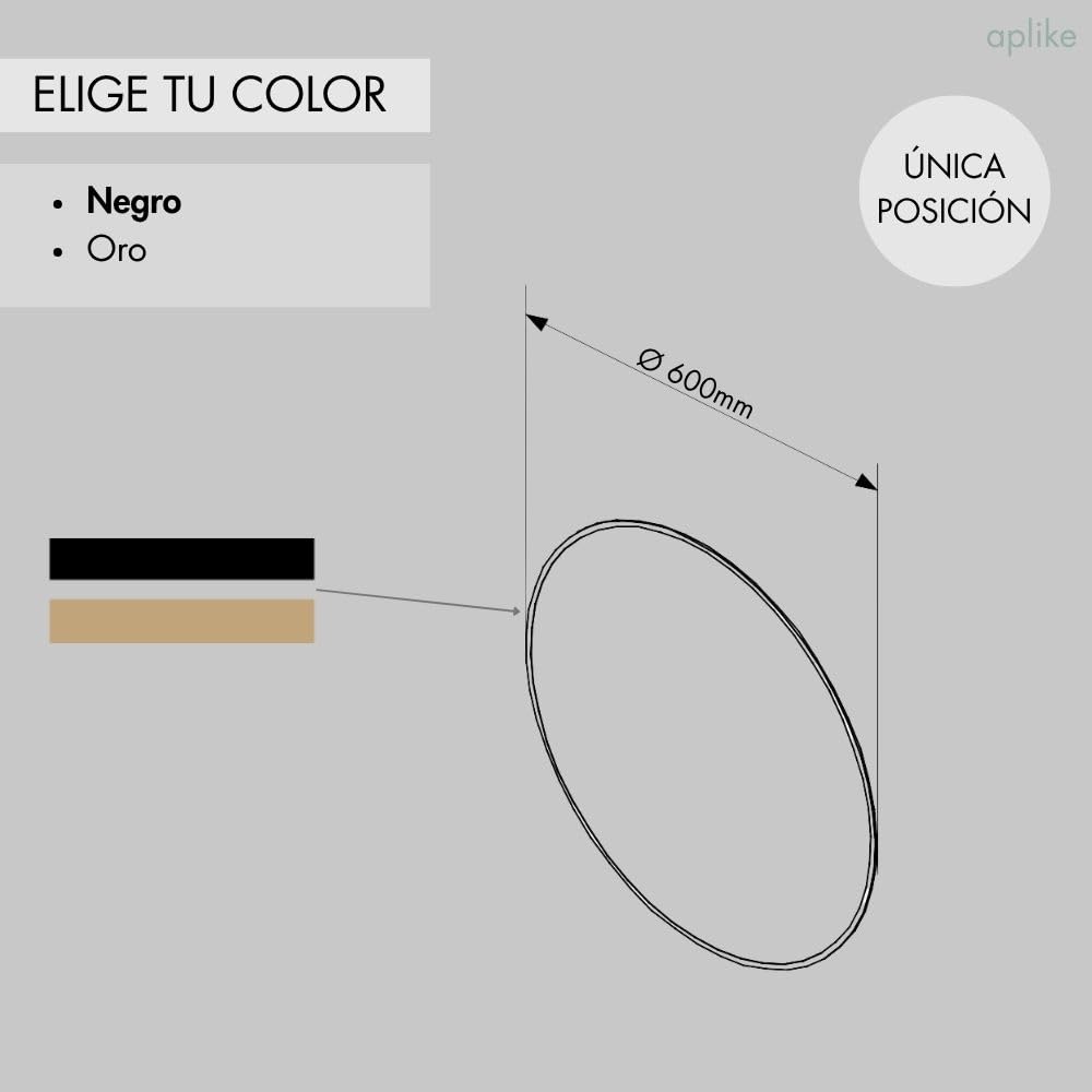 Aplike - Espejo de Baño Redondo Dorado 60 cm con Luz LED Blanca Fría (5700K), IP44 - Sidney